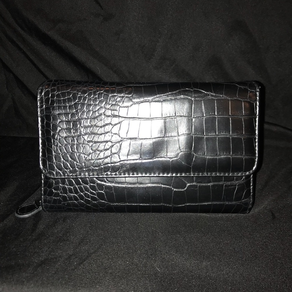 Black Faux Crocodile Wallet